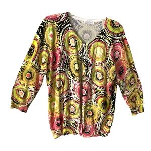 Joseph A.Multicolored Pastel Paisley Cardigan Sweater ‎ XL Women Retro Folk Art